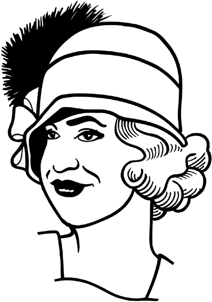 Lady in flapper's hat vinyl sticker. Customize on line. Faces 035-0223